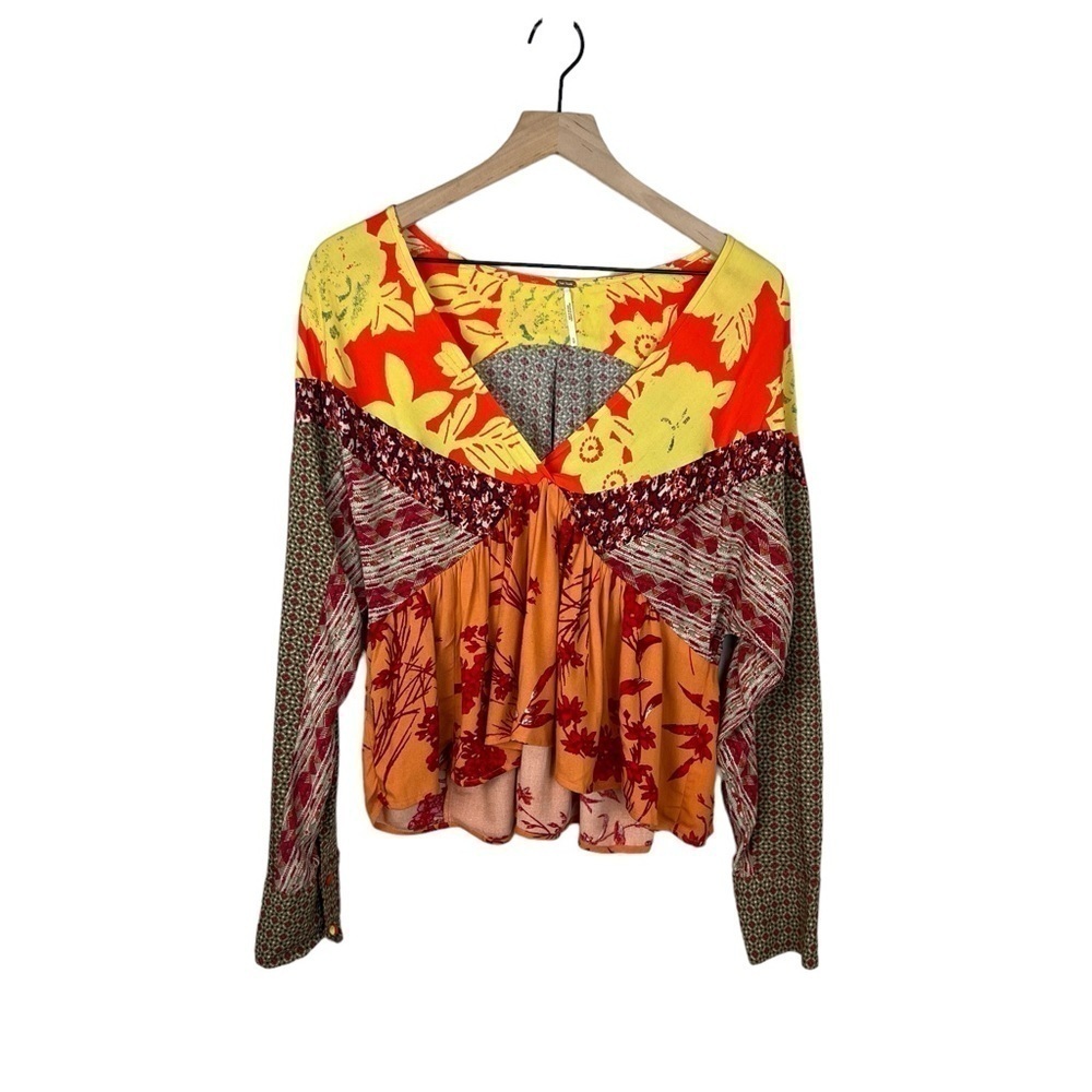 Free People Aloha State of Mind Patchwork Floral Blouse